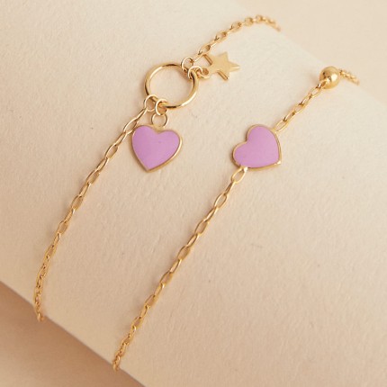 Pulseira coração e estrela em ouro amarelo 9k e laca para criança