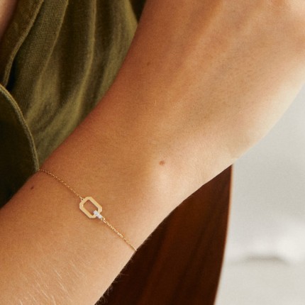 Pulseira em ouro amarelo 9k, diamantes 0,02 ct e ródio