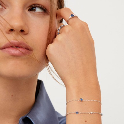 Pulseira em prata 925 banhada a ródio, zircónias azul e branco