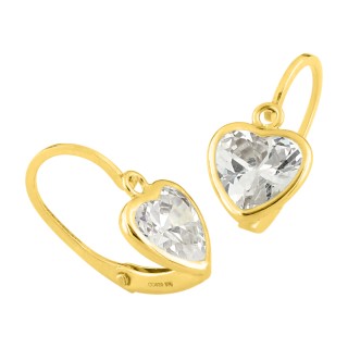 Pendientes de oro amarillo 9K corazón con circonita