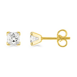 Pendientes de oro amarillo 18K 4 garras con circonita 4MM