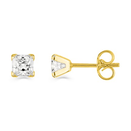 Pendientes de oro amarillo 18K 4 garras con circonita 4MM
