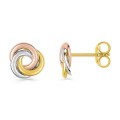 Brincos tricolor em ouro 18K design de círculos entrelaçados