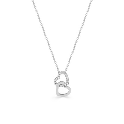 Collar de plata 2 corazones circonita 40+3CM