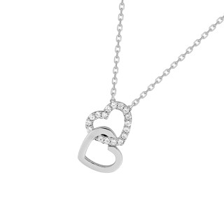 Collar de plata 2 corazones circonita 40+3CM