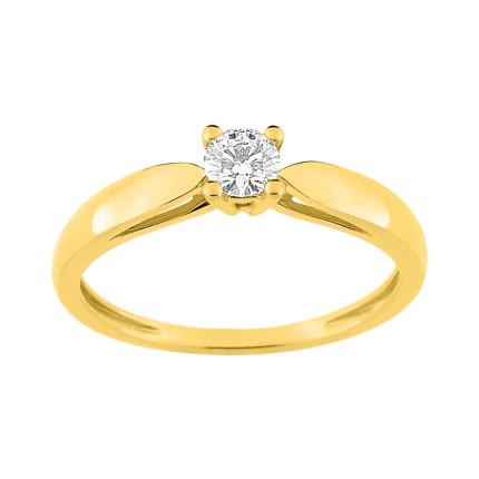 Anel em ouro amarelo 9k solitário com diamante 0.20 ct
