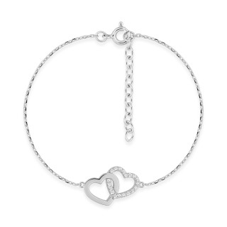 Pulsera de plata con corazón entrelazado circonita 18CM