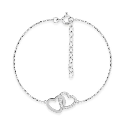 Pulseira em prata coração entrelazado zircónia 18CM