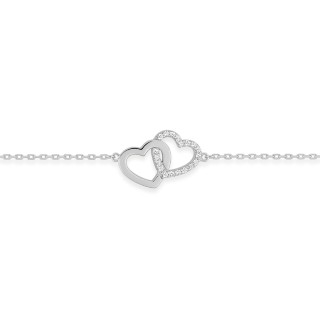 Pulsera de plata con corazón entrelazado circonita 18CM