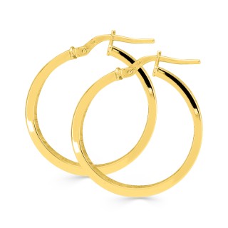 Pendientes de aro de oro amarillo 9K planas de 3x1.5x20 mm