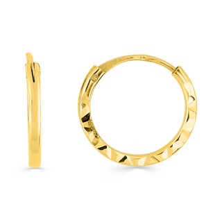 Pendientes de aro de oro amarillo 18 K lapidado tubo de 6 mm