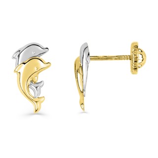 Pendientes de oro de 18K pareja de delfines bicolor