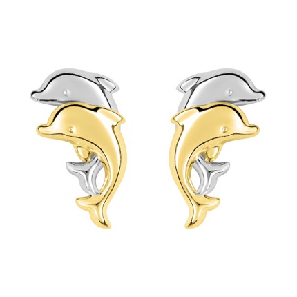 Brincos em ouro 18K casal de golfinhos bicolor