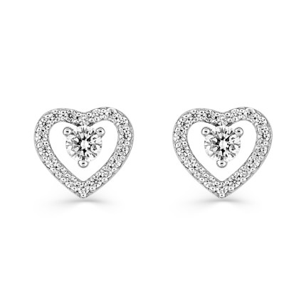 Pendientes de plata con corazón circonita