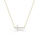 Colar em ouro amarelo 18K com cruz horizontal e diamantes