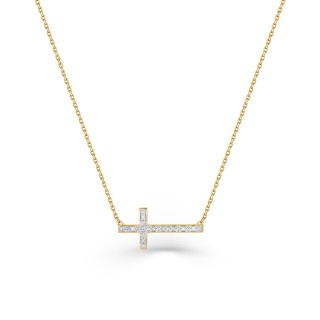 Collar de oro amarillo de 18K cruz horizontal y diamantes