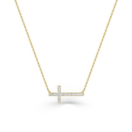 Colar em ouro amarelo 18K com cruz horizontal e diamantes