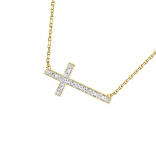 Colar em ouro amarelo 18K com cruz horizontal e diamantes