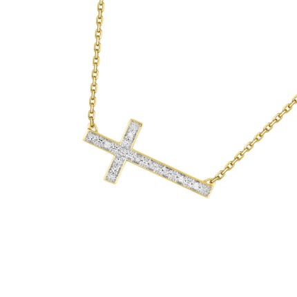 Colar em ouro amarelo 18K com cruz horizontal e diamantes