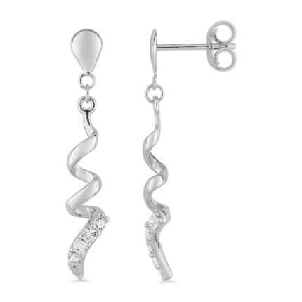 Pendientes de oro blanco 9K en colgante con circonita
