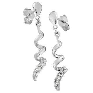 Brincos em ouro branco 9K e pendente de zircónia