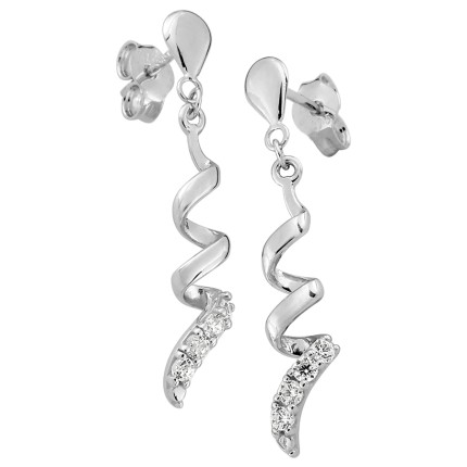 Brincos em ouro branco 9K e pendente de zircónia