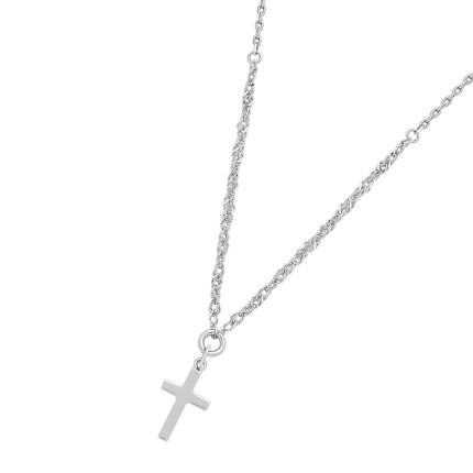 Colar em prata de 42 cm com pendente em cruz