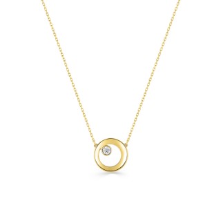 Collar de oro amarillo 9K colgante circular y diamante 0.02 ct