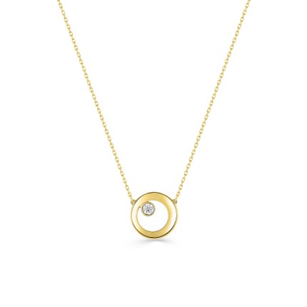 Collar de oro amarillo 9K colgante circular y diamante 0.02 ct
