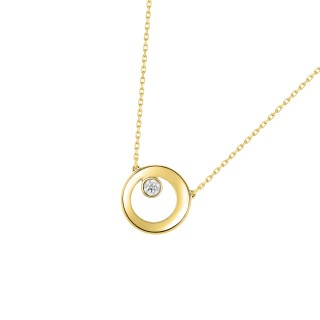 Collar de oro amarillo 9K colgante circular y diamante 0.02 ct