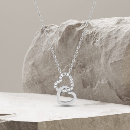Collar de plata 2 corazones circonita 40+3CM
