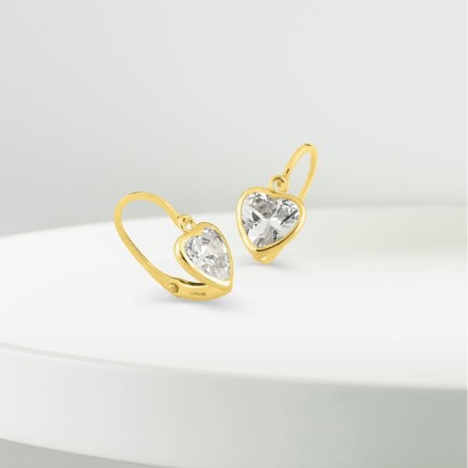 Brincos de coração em ouro amarelo 9K com zircónia