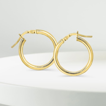 Brincos de argola em ouro 18K tubo liso de 15mm