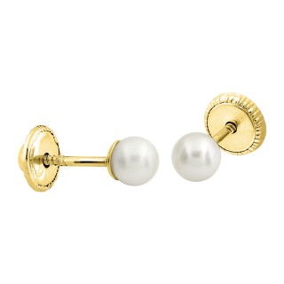 Pendientes bebé de oro de 18K con perla cultivada de 3 mm