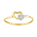 Anel em ouro bicolor 9K coração diamante 0.005CT