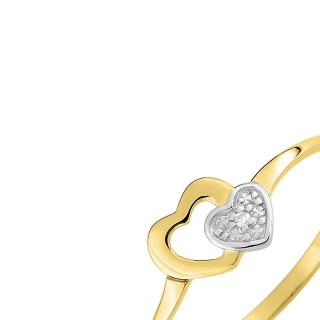 Anel em ouro bicolor 9K coração diamante 0.005CT
