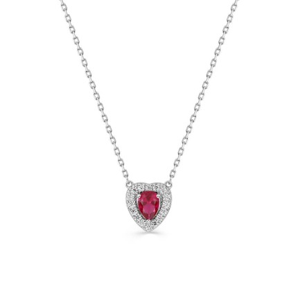 Collar corazón de plata y circonita roja