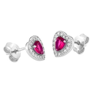 Pendientes en forma de corazón de plata y circonita roja