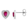 Pendientes en forma de corazón de plata y circonita roja