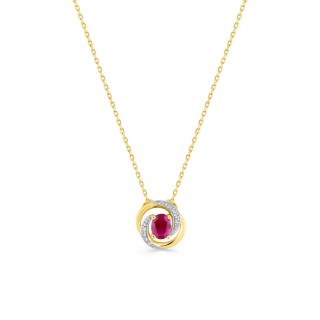 Collar de oro amarillo de 9K, rubí y circonitas