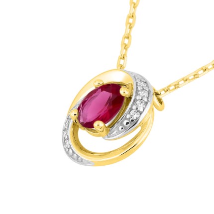 Colar de fantasia em ouro amarelo de 9K, rubi e zircónias