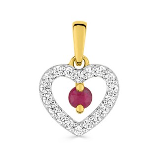 Colgante corazón de oro de 9K, rubí y circonitas