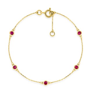 Pulsera de oro amarillo de 9K con 5 rubíes cerrados