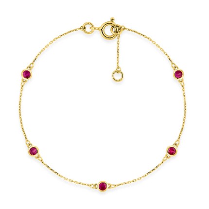 Pulseira em ouro amarelo de 9K com 5 rubis fechados
