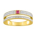 Anillo de oro amarillo de 9K, dos vueltas con rubíes y circonitas sobre rodio