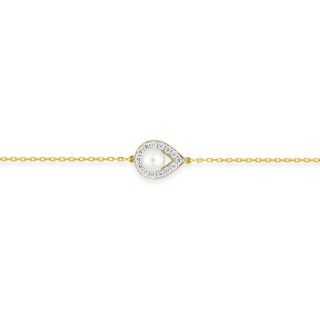 Pulsera de oro amarillo de 9K, circonitas y perla cultivada de agua dulce