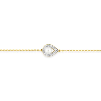 Pulseira em ouro amarelo de 9K, zircónias e pérola cultivada de água doce