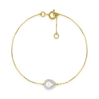 Pulsera de oro amarillo de 9K, circonitas y perla cultivada de agua dulce