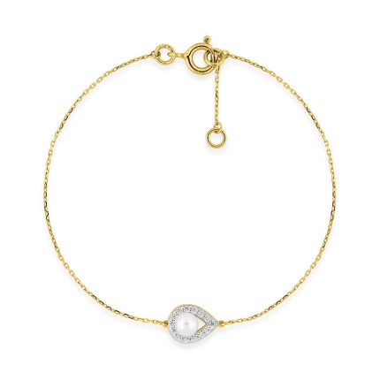 Pulseira em ouro amarelo de 9K, zircónias e pérola cultivada de água doce