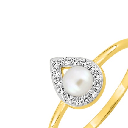 Anillo de oro amarillo de 9K, circonitas y perla cultivada de agua dulce
